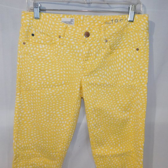 GAP 1969 Always Skinny Womens 27 Yellow White Polkadot Stretch Jeans - Picture 5 of 10